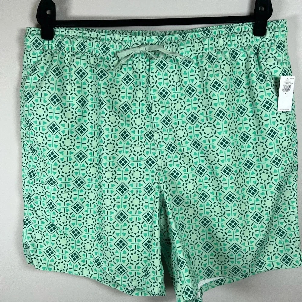 Old Navy Swim Shorts Aqua Green Geometric Print Brief Lined Trunks Summer NEW XL